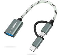 NFGR-2 En 1 Adaptateur Usb C/Micro Vers Usb, Usb C Vers Usb 3.0, Câble Adaptateur Usb Vers Android Otg Compatible Avec Macbook Pro Android Google Samsung Et Plus, Twist Gris
