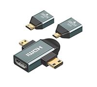 NFHK 3pcs/Set Micro & Mini HDMI to HDMI-Compatible 1.4 Female 2-in-1 Combo Adapter 4K@60hz