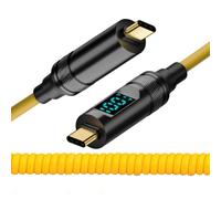 NFHK Câble Smart LED Display USB-C USB4 Câble spiralé extensible 20 Gbps 100 W 8 K pour ordinateur portable Disque Téléphone Câble Type-C mâle vers mâle Alimentation et données (180 cm)