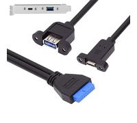 NFHK Carte mère USB 3.0 19/20 broches vers USB-C Type-C et USB 3.0 double ports femelle PCI-E panneau arrière 5 Gbit/s