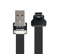 NFHK Up Down Angled USB 2.0 Type-A Male to USB-C Type-C Male Data Flat Slim FPC Cable for FPV & Disk & Phone 100CM
