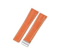 NFJNFCF Bracelet de montre en cuir de vache exquis, couche supérieure sélectionnée, Compatible avec Breitling Aviation Timing Super Ocean Avenger Pilot 22/24MM(Orange(PW)-Steel-Z16,24mm)