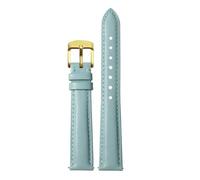 NFJNFCF Bracelet de montre en cuir de vachette uni 14 mm, 16 mm, 18 mm, 20 mm, compatible avec les montres Casio Fossil Citizen DW for femme, bleu ciel, rose et marron(Light blue gold,16mm width)