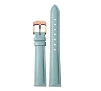 NFJNFCF Bracelet de montre en cuir de vachette uni 14 mm, 16 mm, 18 mm, 20 mm, compatible avec les montres Casio Fossil Citizen DW for femme, bleu ciel, rose et marron(Light blue rose gold,12mm width)