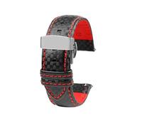 NFJNFCF Bracelet de montre en cuir de veau grainé en fibre de carbone 18 mm 20 mm coutures rouges et orange 21 mm 22 mm 23 mm 24 mm(Red line silver,20mm)