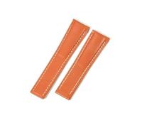 NFJNFCF Bracelet de montre en cuir véritable compatible avec Breitling NAVITIMER WORLD Super Ocean Avengers Bamboo Pattern 22 24 mm(Orange(PW)-No buckle,24mm)
