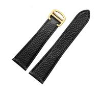 NFJNFCF Bracelet de montre en cuir véritable compatible avec Cartier London Solo, souple et confortable, motif litchi, accessoires(Black Gold,23mm)