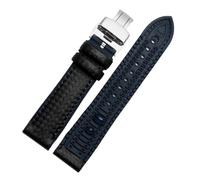 NFJNFCF Bracelet de montre étanche en fibre de carbone, compatible avec Omega Speed Master, bracelet de rechange en caoutchouc for homme, 18 mm, 20 mm, 22 mm, 24 mm(Blue line-silver B,24mm)
