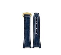 NFJNFCF Bracelet inférieur en caoutchouc avec surface en cuir de vache à encoche 25 x 14 mm, compatible avec Omega Constellation 41 mm, bracelet de montre Manhattan 39 mm, bracelet d'observatoire(Blue