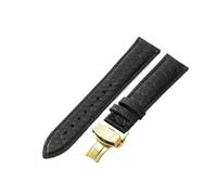NFJNFCF Bracelets de montre en crocodile véritable, lisses et durables, compatibles avec Tissot Longines Omega, bracelet anti-transpiration noir marron 14 16 17 1819 20 21 22 mm(Black-Golden-B1,18mm)