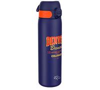 NFL E Broncos Bouteille d'eau en acier légère, 600 ml/20 oz, non isolée, étanche, facile à ouvrir, verrouillage sécurisé, passe au lave-vaisselle, couvercle rabattable, compatible porte-gobelet