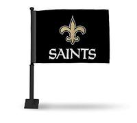 NFL New Orleans Saints Double Sided Car Flag - 16" x 19" - Strong Black Pole that Hooks Onto Car/Truck/Automobile By Rico Industries
