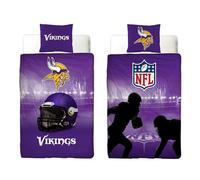 NFL Parure de lit Minnesota Vikings 135 x 200 cm + 80 x 80 cm 100 % coton renforcé de qualité avec fermeture éclair pour fan de football américain Super Bowl Viktor Viking Ragnar Housse réversible