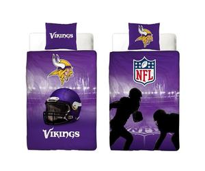 NFL Parure de lit Minnesota Vikings 135 x 200 cm + 80 x 80 cm 100 % coton renforcé de qualité avec fermeture éclair pour fan de football américain Super Bowl Viktor Viking Ragnar Housse réversible