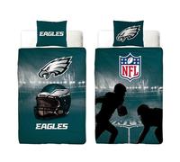 NFL Parure de lit Philadelphia Eagles 135 x 200 cm + 80 x 80 cm 100 % coton renforcé de qualité avec fermeture éclair Motif fan de football américain Super Bowl Swoop Fly Eagles Housse réversible