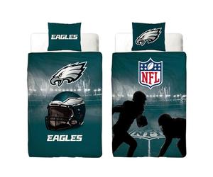 NFL Parure de lit Philadelphia Eagles 135 x 200 cm + 80 x 80 cm 100 % coton renforcé de qualité avec fermeture éclair Motif fan de football américain Super Bowl Swoop Fly Eagles Housse réversible