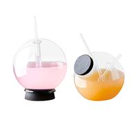 NFNSIG Lot de 2 verres à cocktail en forme de globe avec paille unique en forme de boule de cristal pour cocktail, martini, tequila, margarita