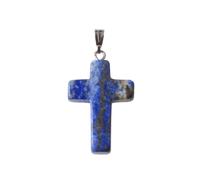 NFOQRVKW Collier Collier en Cristal de Lapis-Lazuli Naturel avec Pendentif en Forme de Croix avec Cordon en Cuir Noir, Collier en Cristal de guérison Reiki, Bijoux Chakra, Cadeau for Homme et Femme