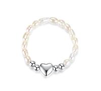 NFOQRVKW Vous Cherchez Un Ornement. Bagues élastiques en Argent 925 véritable for Femmes, Perles irrégulières en Forme de cœur, Bijoux for fête de Mariage, S925(Silver)
