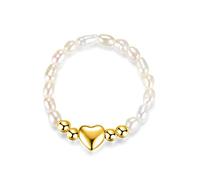 NFOQRVKW Vous Cherchez Un Ornement. Bagues élastiques en Argent 925 véritable for Femmes, Perles irrégulières en Forme de cœur, Bijoux for fête de Mariage, S925(Gold)