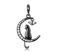NFOQRVKW Vous Cherchez Un Ornement. Collier Pendentif en Argent 925, Lune, Chat, Croix, poumon, Noir et Blanc, crâne, Cadeau, Bijoux Fins, chaînes, Accessoires