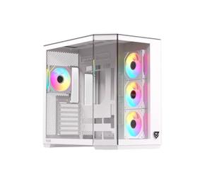 Nfortec Pulsar ATX A-RGB Tour PC Gaming, fenêtre en Verre trempé, Double caméra, Haute Performance, 4 Ventilateurs A-RGB pré-installés, Couleur Blanche