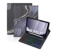 NFQZAWSKX Accessories RGB Backlit Keyboard Marble Patterned Colorful Shell Case Suitable for Samsung Galaxy Tab A11 Plus/A9+ 11 inch 2023 SM-X210/X215/X216(Keyboard+Black Gold)