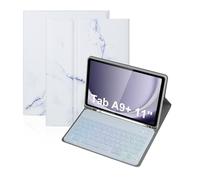 NFQZAWSKX Accessories RGB Backlit Keyboard Marble Patterned Colorful Shell Case Suitable for Samsung Galaxy Tab A11 Plus/A9+ 11 inch 2023 SM-X210/X215/X216(Keyboard+Marble White)