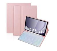 NFQZAWSKX Accessories RGB Backlit Keyboard Marble Patterned Colorful Shell Case Suitable for Samsung Galaxy Tab A11 Plus/A9+ 11 inch 2023 SM-X210/X215/X216(Keyboard+Pink)