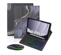 NFQZAWSKX Accessories RGB Backlit Keyboard Marble Patterned Colorful Shell Case Suitable for Samsung Galaxy Tab A11 Plus/A9+ 11 inch 2023 SM-X210/X215/X216(Keyboard+Black Gold+Mouse)