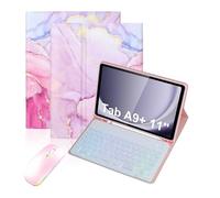 NFQZAWSKX Accessories RGB Backlit Keyboard Marble Patterned Colorful Shell Case Suitable for Samsung Galaxy Tab A11 Plus/A9+ 11 inch 2023 SM-X210/X215/X216(Keyboard+Pink Gold+Mouse)