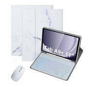 NFQZAWSKX Accessories RGB Backlit Keyboard Marble Patterned Colorful Shell Case Suitable for Samsung Galaxy Tab A11 Plus/A9+ 11 inch 2023 SM-X210/X215/X216(Keyboard+Marble White+Mouse)