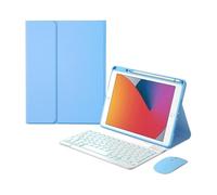 NFQZAWSKX Étui de protection avec fente pour stylo, ensemble de clavier, convient pour iPad 10e génération 10,9 pouces (bleu + clavier rétroéclairé + souris)