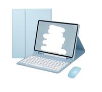 NFQZAWSKX Removable Round Keycap Keyboard Leather Protective Case Suitable for iPad Pro 11 inch 2022/2021/2020(Sky Blue+Keyboard+Mouse)