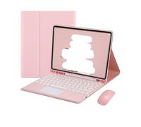 NFQZAWSKX Removable Round Keycap Keyboard Leather Protective Case Suitable for iPad Pro 11 inch 2022/2021/2020(Pink+Touch Keyboard+Mouse)