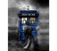 NFRAZ Peinture diamant 5D à faire soi-même, carré ou rond, motif de broderie diamant, cabine téléphonique Doctor Who, point de croix, 50 x 60 cm