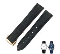 NFRFK Bracelet De montre en cuir De Crocodile, adapté à Omega De Ville Seamaster Constellation, 18mm 19mm 20mm 21mm 22mm, bracelet en peau d'alligator véritable(Black rose,20mm)
