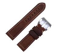 NFRFK Bracelet de montre fait main accessoires rétro Vintage véritable cheval fou en cuir 24mm bracelet de montre pour bracelet Panerai boucle Tang(Silver Yellow,24mm)