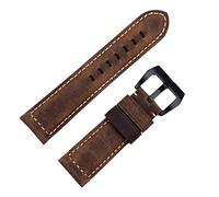 NFRFK Bracelet de montre fait main accessoires rétro Vintage véritable cheval fou en cuir 24mm bracelet de montre pour bracelet Panerai boucle Tang(Coal Black,22mm)