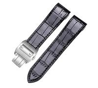 NFRFK Brotte de montre en cuir authentique exquise pour Cartier Series 20mm Élégant Design 23mm Bracelet(Black silver buckle,20mm)