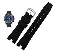 NFRFK Pour citoyen AW1475 1476 1477 CA4154 4155 Hommes en silicone watchband sport sweatproof rabot en caoutchouc bracelet doux accessoires 24 mm(Black silver)