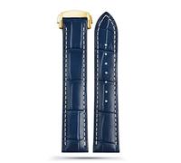 NFRFK Pour Omega Seamaster 300 150 Speedmaster 007 AT150 Bracelet de montre marron Fermoir déployant 19mm 20mm 21mm Bracelet en cuir italien(A Blue-gold,20mm)