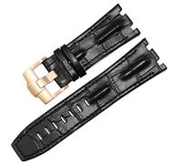NFRFK Véritable sangle de montre en cuir pour AP 15703 Royal Oak Offshore Series 28 mm Crocodile Watchbands(Black-rosegold)