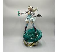 NFsgVCGJ Figurine d'anime - Statue féminine blonde aux cheveux longs aux yeux violets, uniforme complexe blanc et bleu, tourbillons verts brillants sur la base, échelle 1/6, hauteur 33 cm, poids 2000