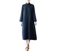 NFYM Automne Hiver Femmes Chinois Cheongsam Robe Coton Jacquard Qipao Longue Ethnique Moderne Trend Robes, noir, Taille Unique
