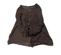 NFYM Chemise boutonnée en gaze à manches longues plissée à rayures pour femme, Café rayé, Taille Unique