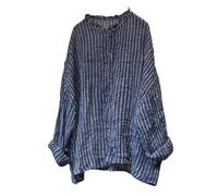 NFYM Chemise boutonnée en gaze à manches longues plissée à rayures pour femme, Rayures bleues, taille unique