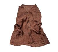 NFYM Chemise boutonnée en gaze à manches longues plissée à rayures pour femme, Rayures marron, Taille Unique