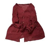 NFYM Chemise boutonnée en gaze à manches longues plissée à rayures pour femme, Rouge à rayures, Taille Unique