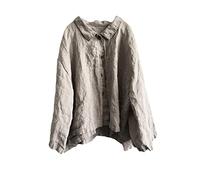 NFYM Chemise boutonnée en lin pour femme - Coutures faites à la main - Manches longues - Col rabattu - Vintage - Ample, gris, Taille Unique